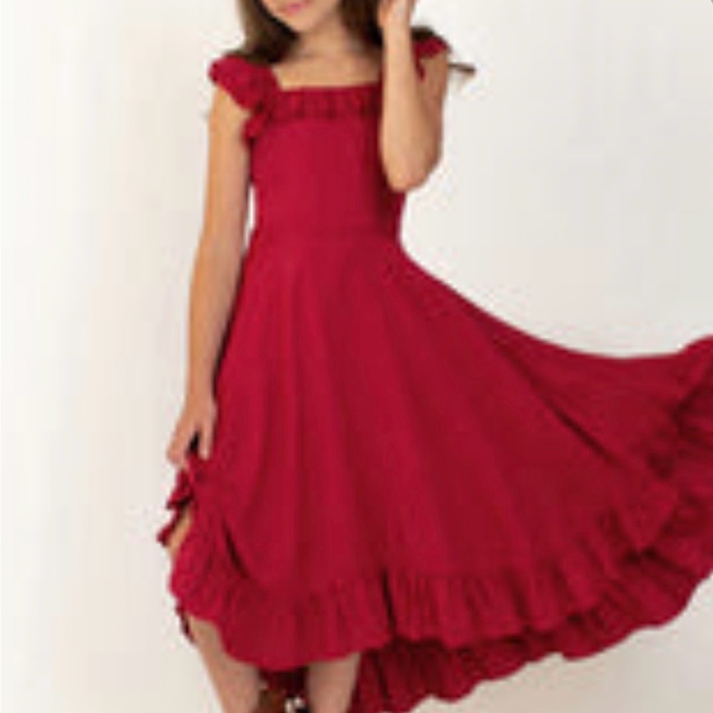 Joyfolie Mia Joy Girls  Red Ruffled Square-Neck Maxi Dress